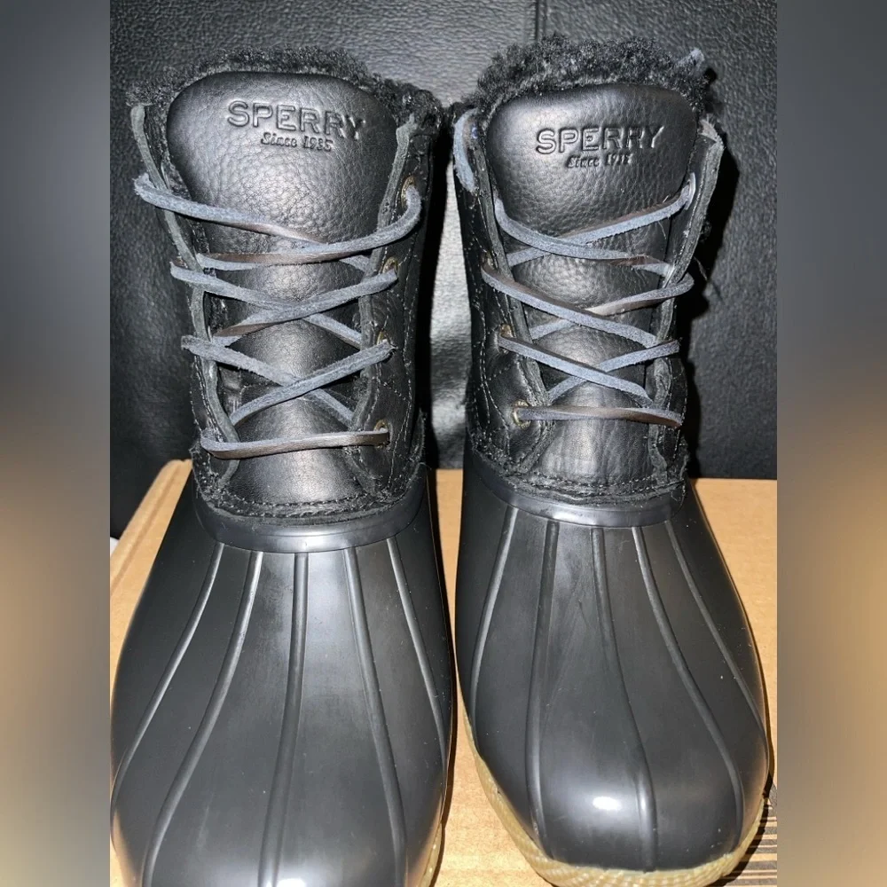 SPERRY Women’s 6.5 Saltwater Winter Lux Boots Black Wool Thinsulate 84618 NWOB